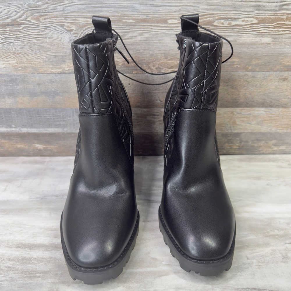 Karl Lagerfeld Petrin Women Size 8.5 Ankle Boots Quilted Logo Block Heel Black - Picture 5 of 9